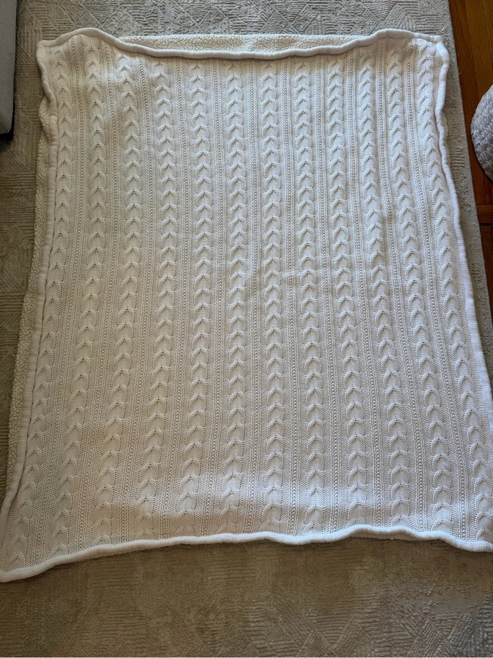 Pottery Barn Ivory Cable Knit Sherpa Throw Blanket 50x60 Cozy Plush